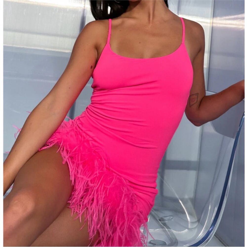 White Fox Boutique In A Trance Mini Dress Pink Feathers
